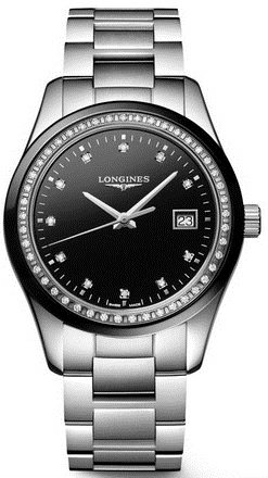 שעון לאישה יוקרתי לונג'ין LONGINES L2.387.0.57.6 כסוף יהלומים לוח שחור