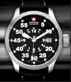 שעון לגבר סוויס דפנדר Swiss Defender - Ground Zero 40 כסוף לוח שחור רצועה שחורה