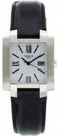 שעון לגבר טיסו TISSOT T60152113 כסוף מרובע לוח לבן רצועה שחורה