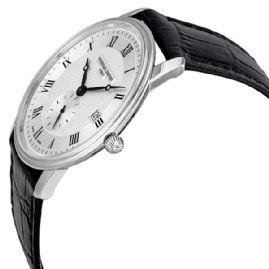 שעון לגבר יוקרתי פרדריק קונסטנט FREDERIQUE CONSTANT FC-245M5S6 כסוף לוח לבן רצועה שחורה