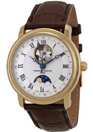 שעון לגבר יוקרתי פרדריק קונסטנט FREDERIQUE CONSTANT FC-335MC4P5 מוזהב לוח לבן רצועה חומה