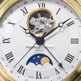 שעון לגבר יוקרתי פרדריק קונסטנט FREDERIQUE CONSTANT FC-335MC4P5 מוזהב לוח לבן רצועה חומה