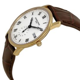 שעון לגבר יוקרתי פרדריק קונסטנט FREDERIQUE CONSTANT FC-245M5S5 מוזהב לוח לבן רצועה חומה
