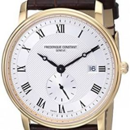 שעון לגבר יוקרתי פרדריק קונסטנט FREDERIQUE CONSTANT FC-245M5S5 מוזהב לוח לבן רצועה חומה