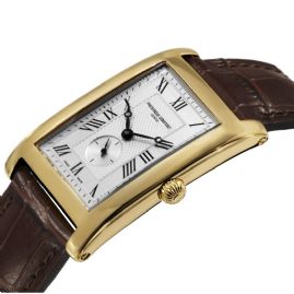 שעון לאישה יוקרתי פרדריק קונסטנט FREDERIQUE CONSTANT FC-235MC25 מוזהב מלבני לוח לבן רצועה חומה