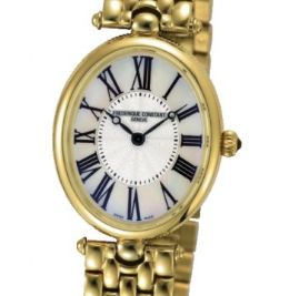 שעון לאישה יוקרתי פרדריק קונסטנט FREDERIQUE CONSTANT FC-200MPW2V5B מוזהב אובלי לוח לבן