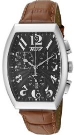 שעון לגבר לאישה טיסו TISSOT T66161752 כסוף לוח שחור רצועה חומה