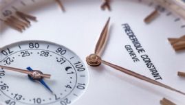 שעון לגבר יוקרתי פרדריק קונסטנט FREDERIQUE CONSTANT FC-285V5B4 מוזהב לוח לבן רצועה חומה