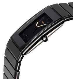 שעון לגבר לאישה יוקרתי ראדו RADO R21347252 קרמי שחור מלבני לוח שחור