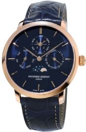 שעון לגבר יוקרתי פרדריק קונסטנט FREDERIQUE CONSTANT FC-775N4S4 מוזהב לוח כחול רצועה כחולה