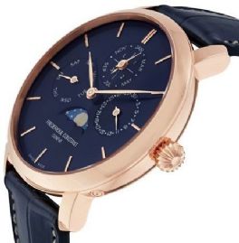 שעון לגבר יוקרתי פרדריק קונסטנט FREDERIQUE CONSTANT FC-775N4S4 מוזהב לוח כחול רצועה כחולה