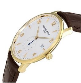 שעון לגבר יוקרתי פרדריק קונסטנט FREDERIQUE CONSTANT FC-245VA5S5 מוזהב לוח לבן רצועה שחורה
