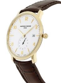 שעון לגבר יוקרתי פרדריק קונסטנט FREDERIQUE CONSTANT FC-245VA5S5 מוזהב לוח לבן רצועה שחורה