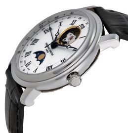 שעון לגבר יוקרתי פרדריק קונסטנט FREDERIQUE CONSTANT FC-335MC4P6 כסוף לוח לבן רצועה שחורה