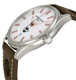 שעון לגבר יוקרתי פרדריק קונסטנט FREDERIQUE CONSTANT FC-303HV5B6 כסוף לוח לבן רצועה חומה