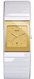 שעון לגבר לאישה יוקרתי ראדו RADO R21984252 קרמי לבן מלבני לוח מוזהב