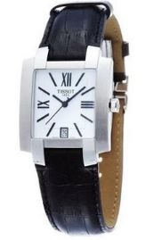 שעון לגבר טיסו TISSOT T60152113 כסוף מרובע לוח לבן רצועה שחורה