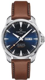 שעון לגבר סרטינה CERTINA C032.430.16.041.00 כסוף לוח כחול רצועה חומה