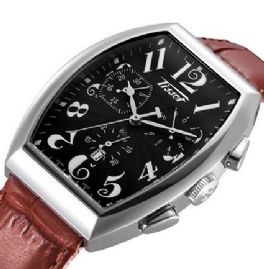 שעון לגבר לאישה טיסו TISSOT T66161752 כסוף לוח שחור רצועה חומה