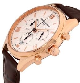 שעון לגבר יוקרתי פרדריק קונסטנט FREDERIQUE CONSTANT FC-292MV5B4 מוזהב לוח לבן רצועה חומה