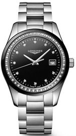 שעון לאישה יוקרתי לונג'ין LONGINES L2.387.0.57.6 כסוף יהלומים לוח שחור