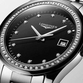 שעון לאישה יוקרתי לונג'ין LONGINES L2.387.0.57.6 כסוף יהלומים לוח שחור