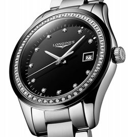 שעון לאישה יוקרתי לונג'ין LONGINES L2.387.0.57.6 כסוף יהלומים לוח שחור