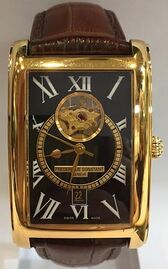 שעון לגבר יוקרתי פרדריק קונסטנט FREDERIQUE CONSTANT FC-315MS4C26 כסוף מלבני לוח לבן רצועה שחורה