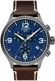 שעון לגבר טיסו TISSOT T1166173604700 לוח כחול רצועה חומה
