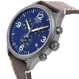 שעון לגבר טיסו TISSOT T1166173604700 לוח כחול רצועה חומה