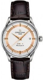 שעון לגבר סרטינה CERTINA C029.807.16.031.60 כסוף לוח לבן מוזהב רצועה חומה