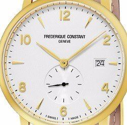 שעון לגבר יוקרתי פרדריק קונסטנט FREDERIQUE CONSTANT FC-245VA5S5 מוזהב לוח לבן רצועה שחורה